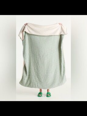 Anthropologie Mira Cotton Sherpa Woven Throw Blanket Green